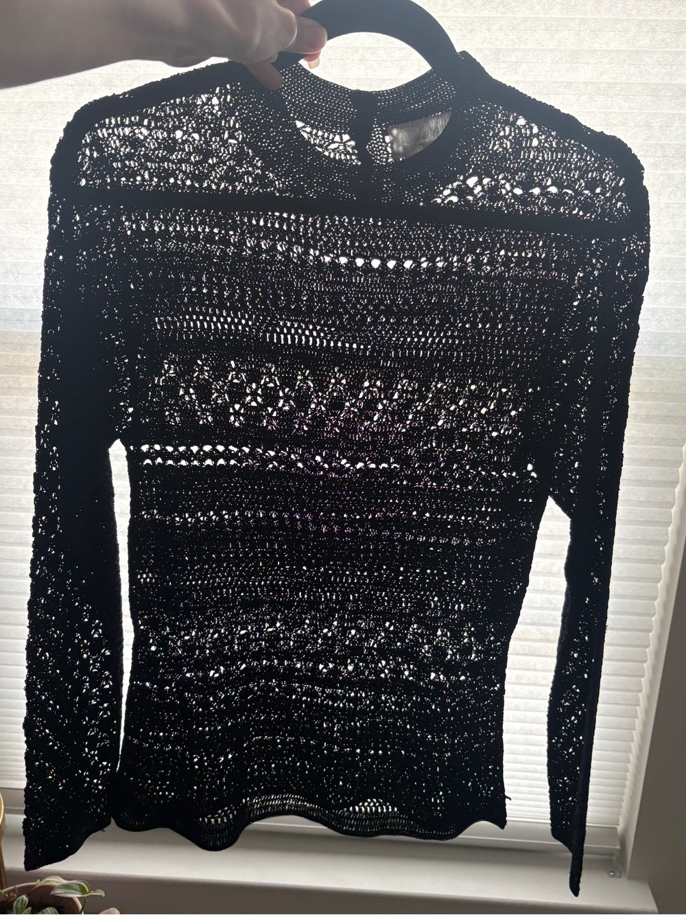 Lisa brand women’s Vintage crochet knit black pullover long sleeve sweater